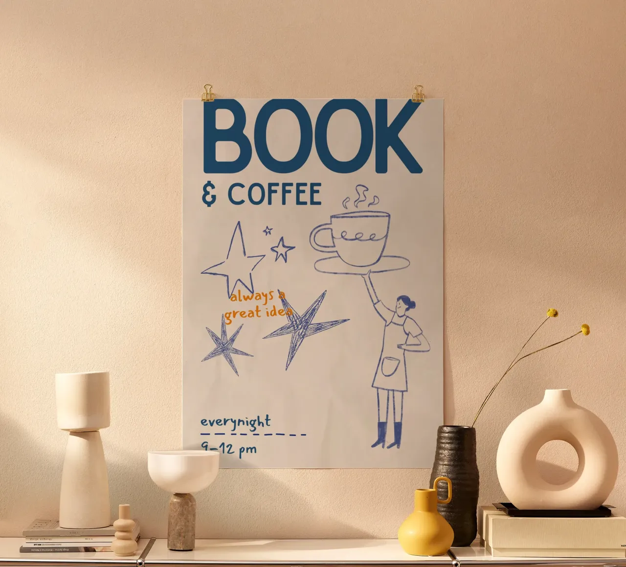 "Libro e caffè: Sempre un'ottima idea" Poster del rituale notturno poster con telaio in plastica da vintagepod