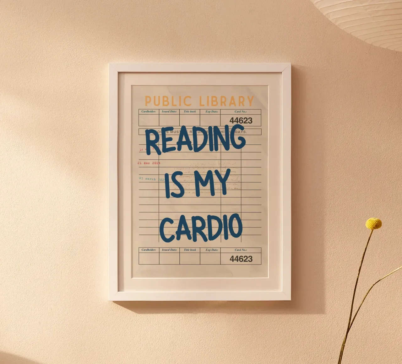 Poster d'epoca della biblioteca "La lettura è il mio cardio". poster con telaio in legno da vintagepod