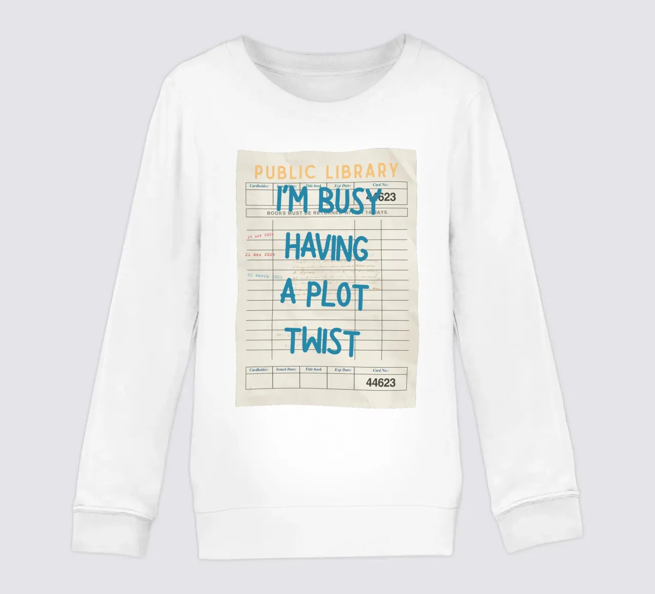 Affiche de la carte de bibliothèque "Je m'occupe d'une intrigue" (I'm Busy Having a Plot Twist) sweat enfant de vintagepod