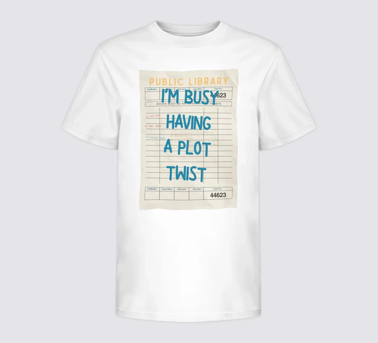 Affiche de la carte de bibliothèque "Je m'occupe d'une intrigue" (I'm Busy Having a Plot Twist) t-shirt enfant de vintagepod