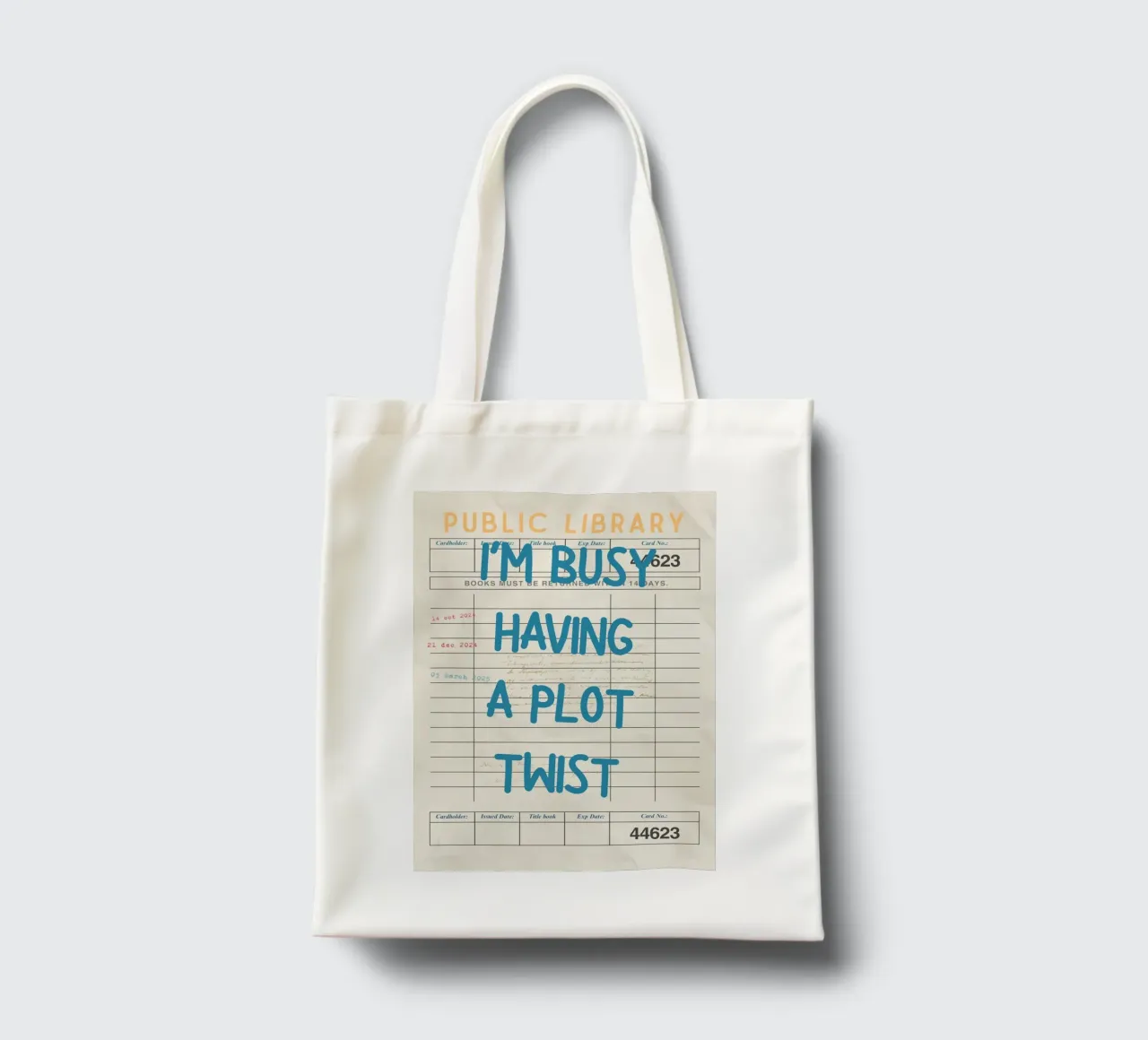 "I'm Busy Having a Plot Twist" Library Card Poster tote bag by vintagepod