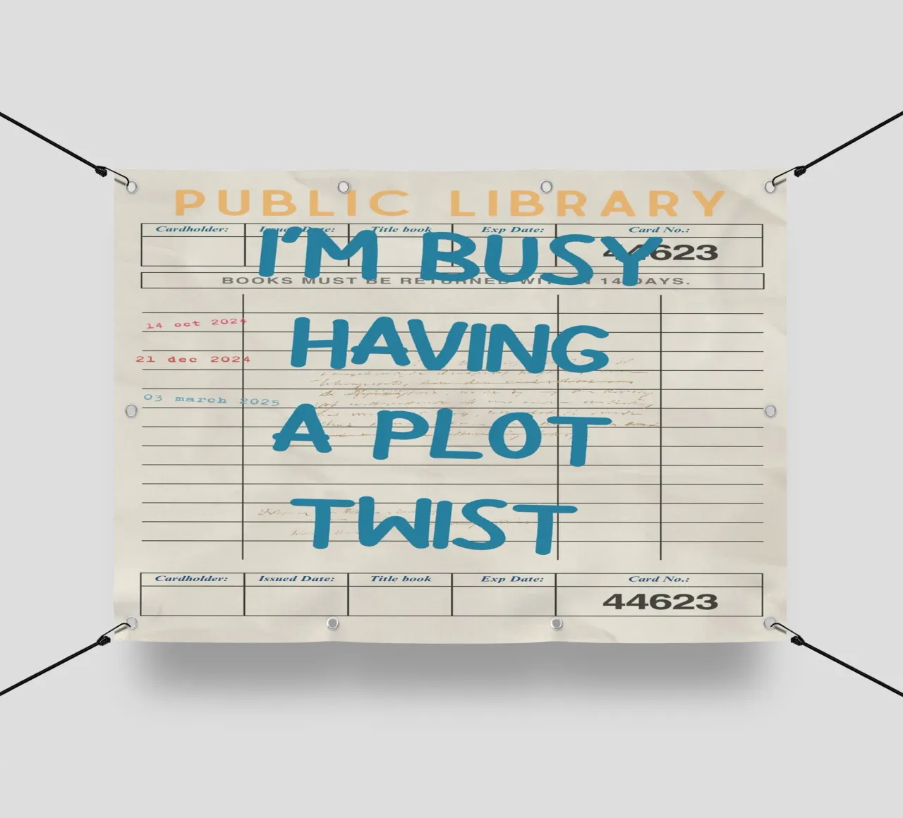 Affiche de la carte de bibliothèque "Je m'occupe d'une intrigue" (I'm Busy Having a Plot Twist) bâche pvc de vintagepod