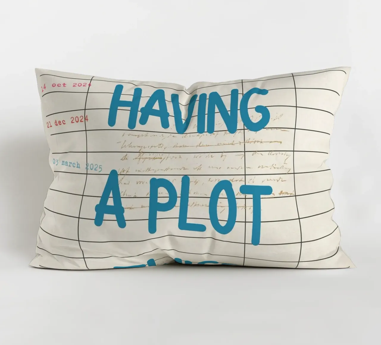 Affiche de la carte de bibliothèque "Je m'occupe d'une intrigue" (I'm Busy Having a Plot Twist) coussin de vintagepod