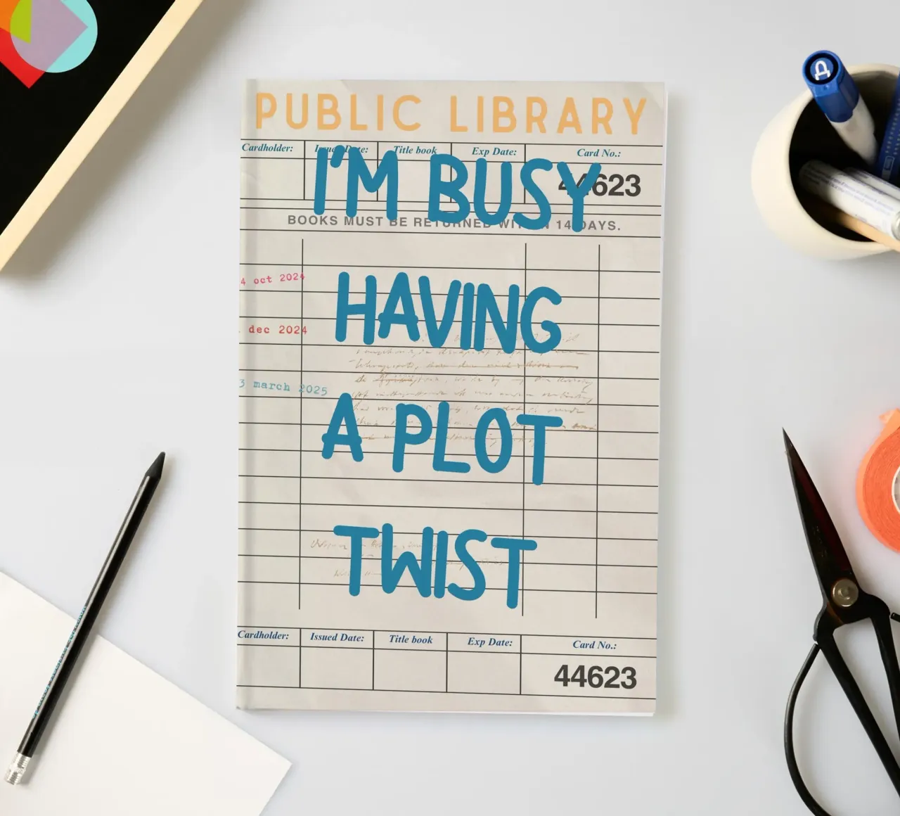 "I'm Busy Having a Plot Twist" Library Card Poster notebook by vintagepod
