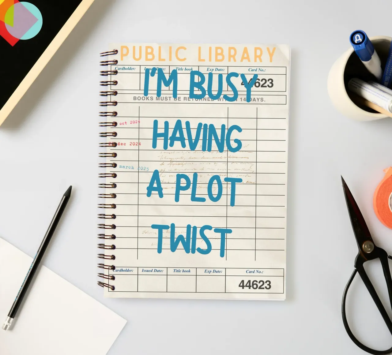 "I'm Busy Having a Plot Twist" Library Card Poster spiral notebook by vintagepod