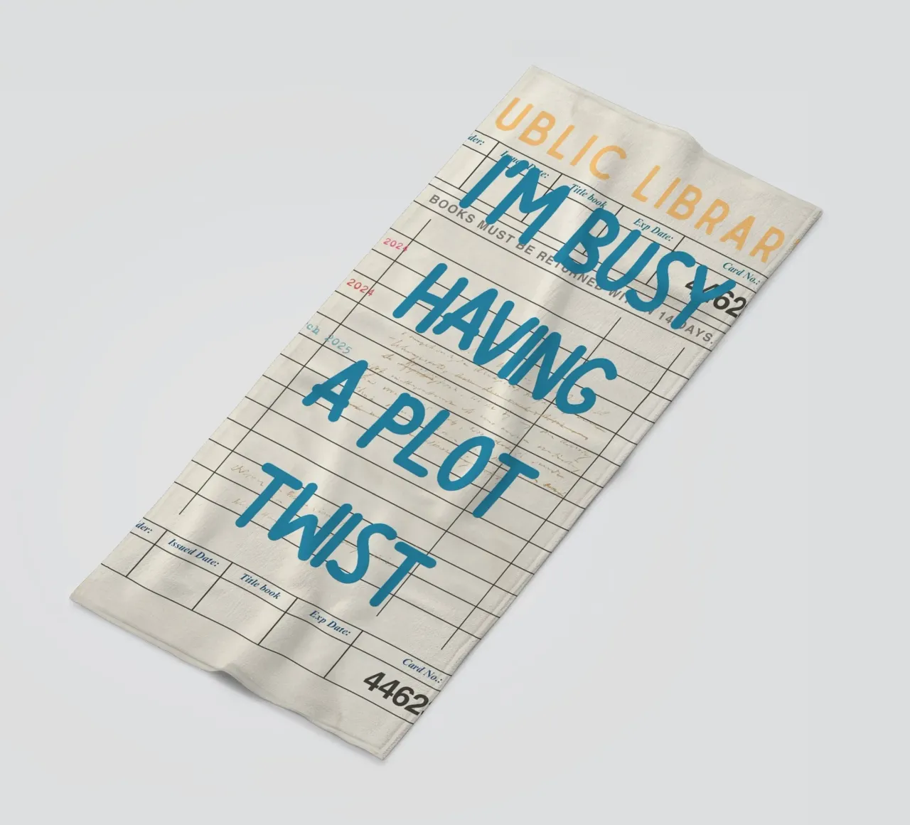 "I'm Busy Having a Plot Twist" Library Card Poster beach towel by vintagepod