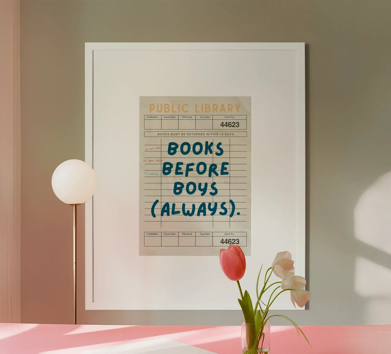 "I libri prima dei ragazzi (sempre)" Poster di una biblioteca d'epoca poster con telaio in legno da vintagepod