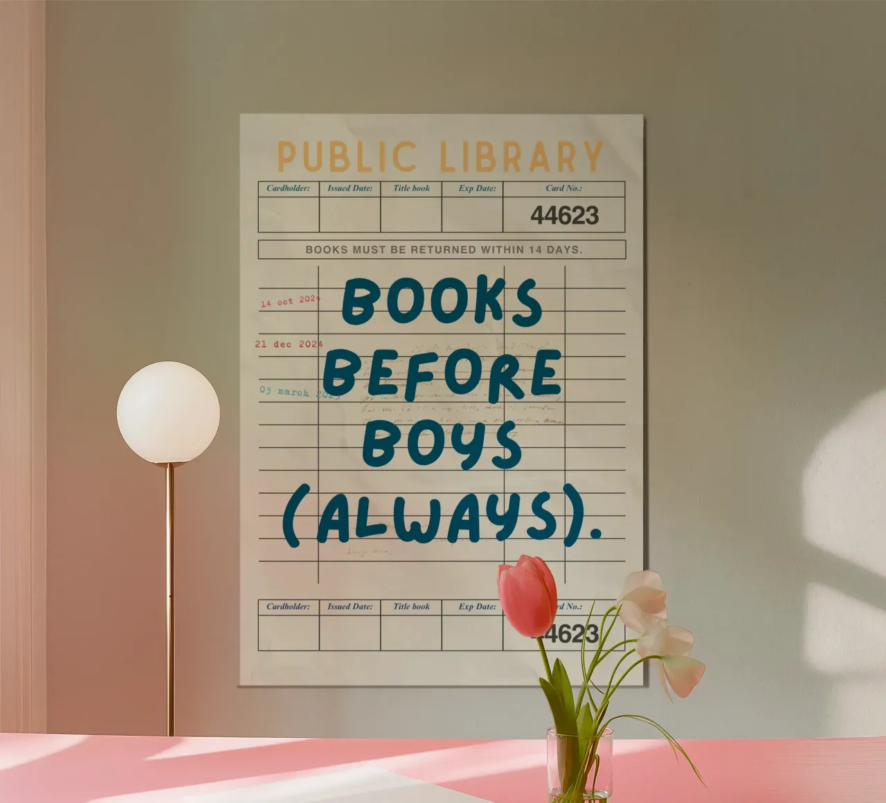 "I libri prima dei ragazzi (sempre)" Poster di una biblioteca d'epoca poster con telaio in legno da vintagepod