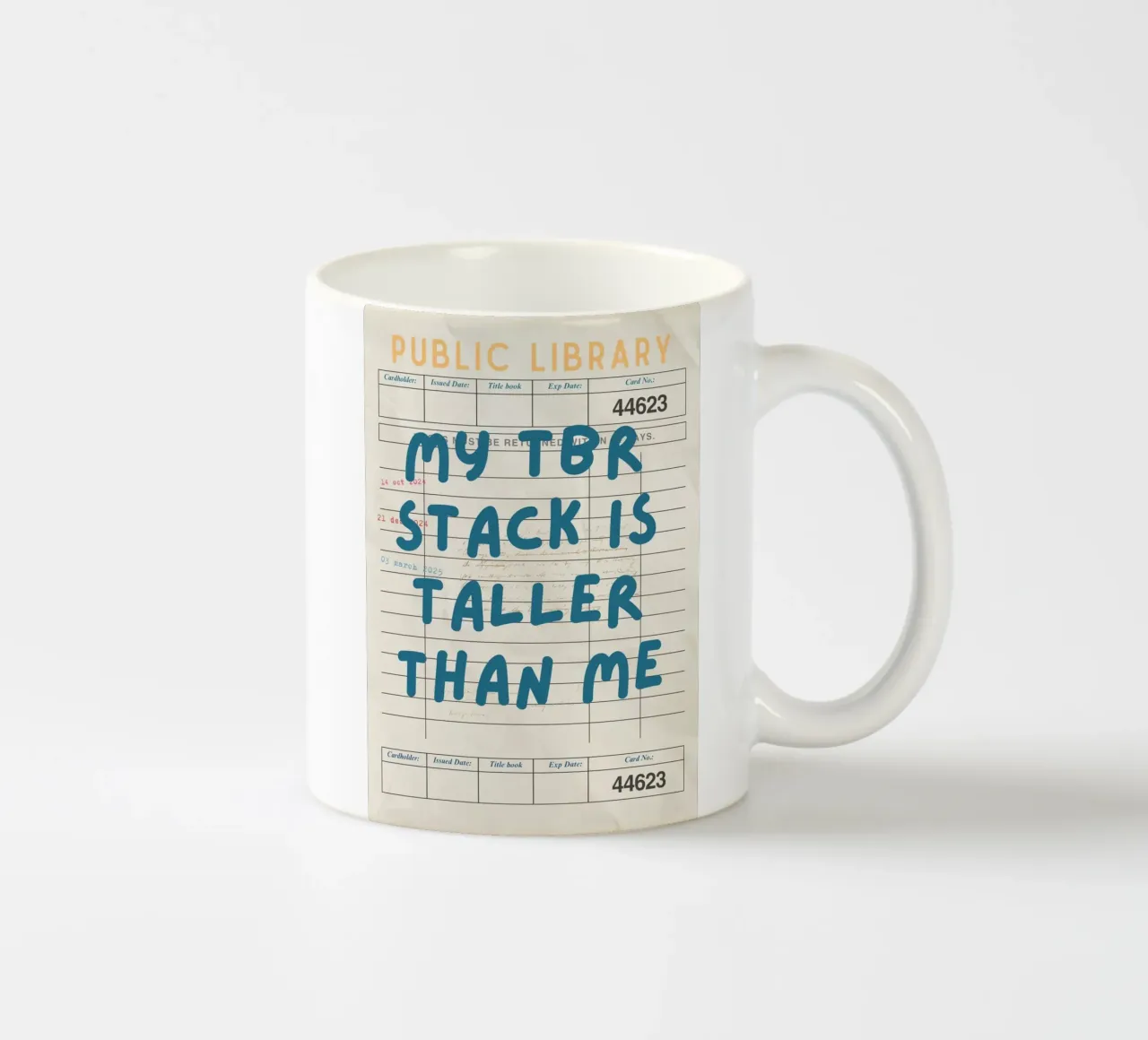"My TBR Stack Is Taller Than Me" Library Card Poster ceramic mug by vintagepod