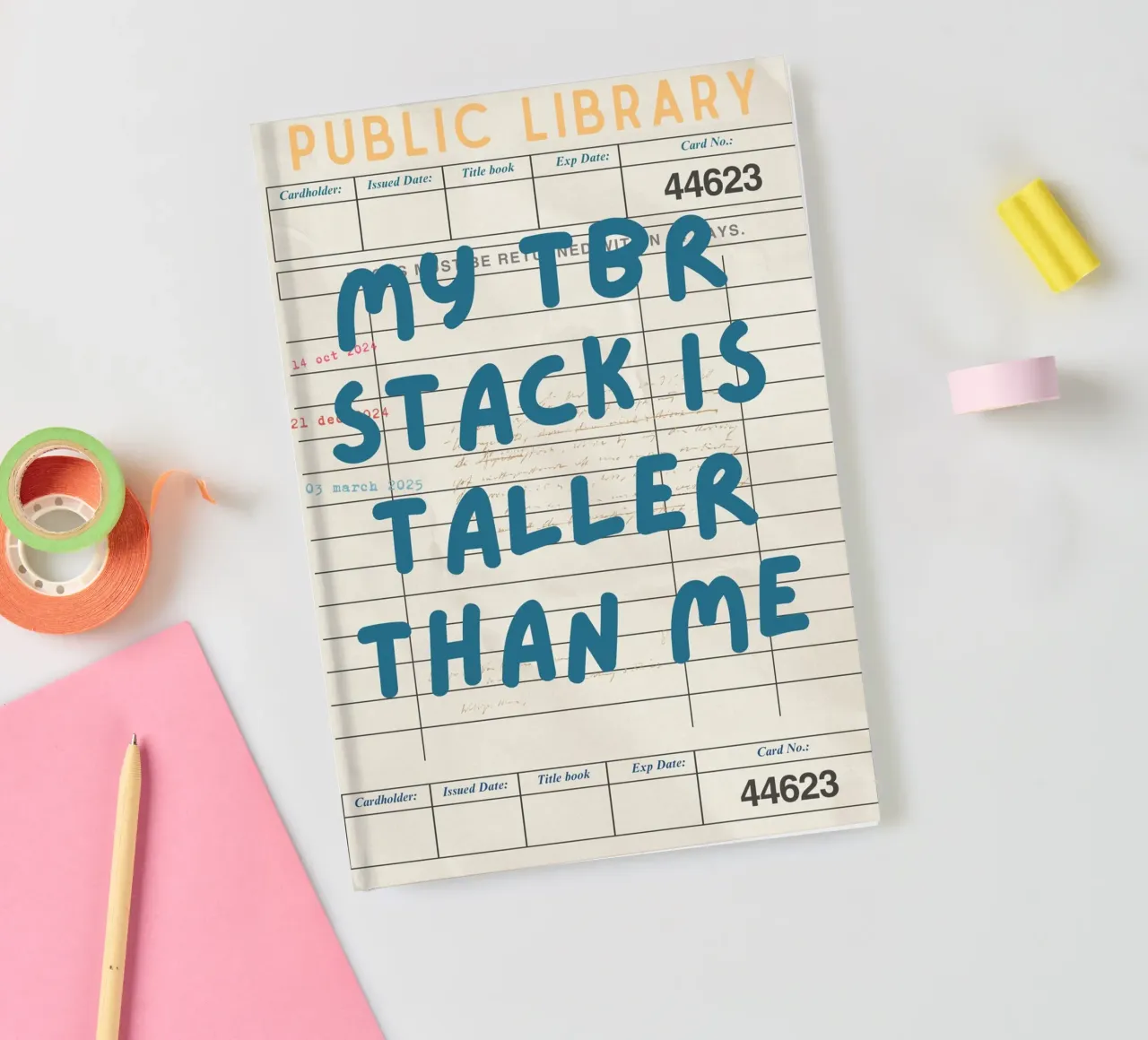"My TBR Stack Is Taller Than Me" Library Card Poster notebook by vintagepod