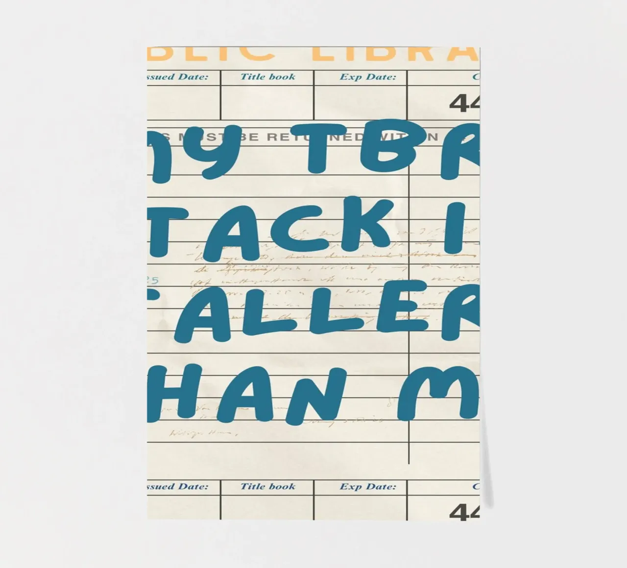 "My TBR Stack Is Taller Than Me" Library Card Poster sticker sheet by vintagepod