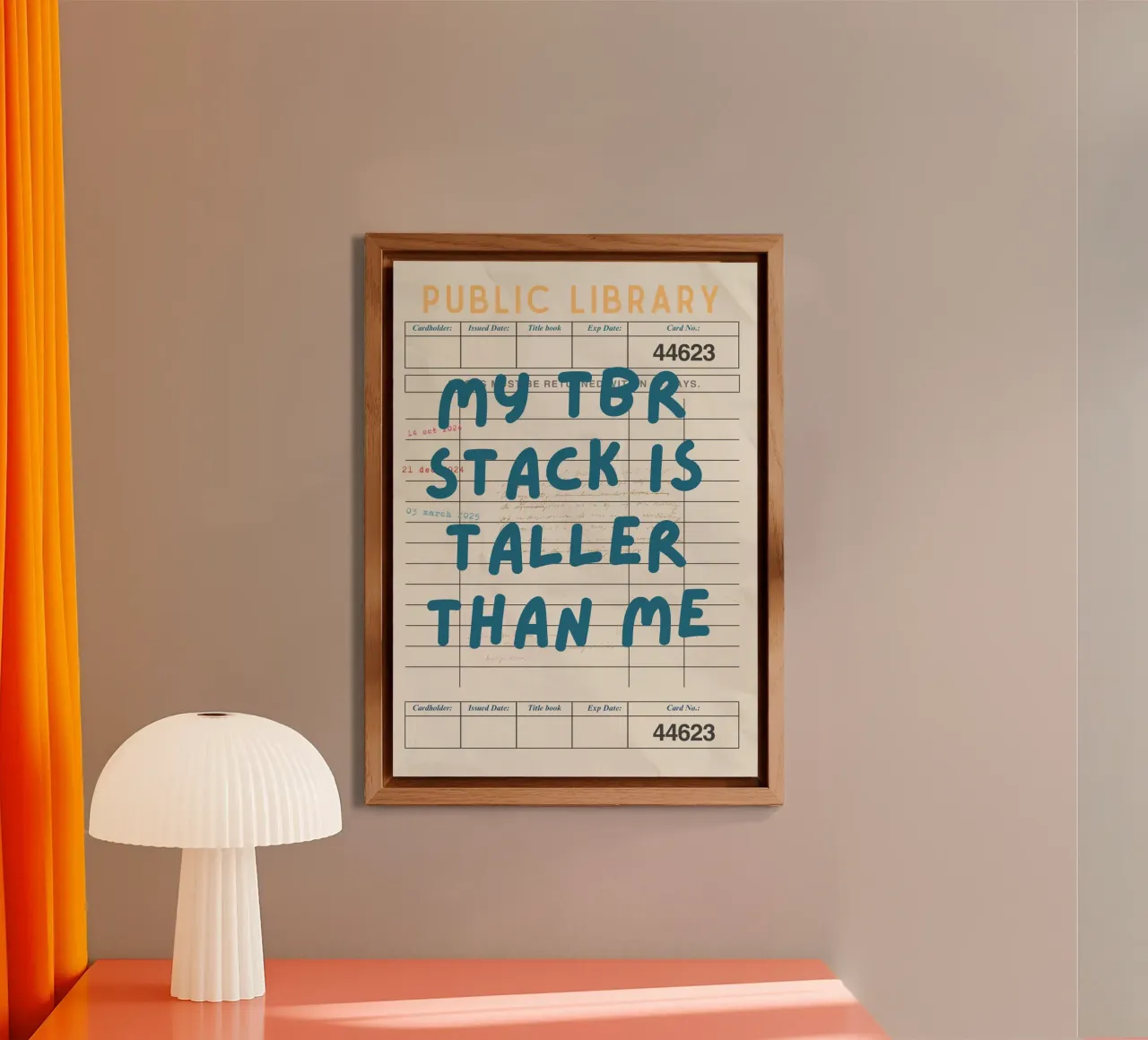 "My TBR Stack Is Taller Than Me" Library Card Poster alu-dibond by vintagepod