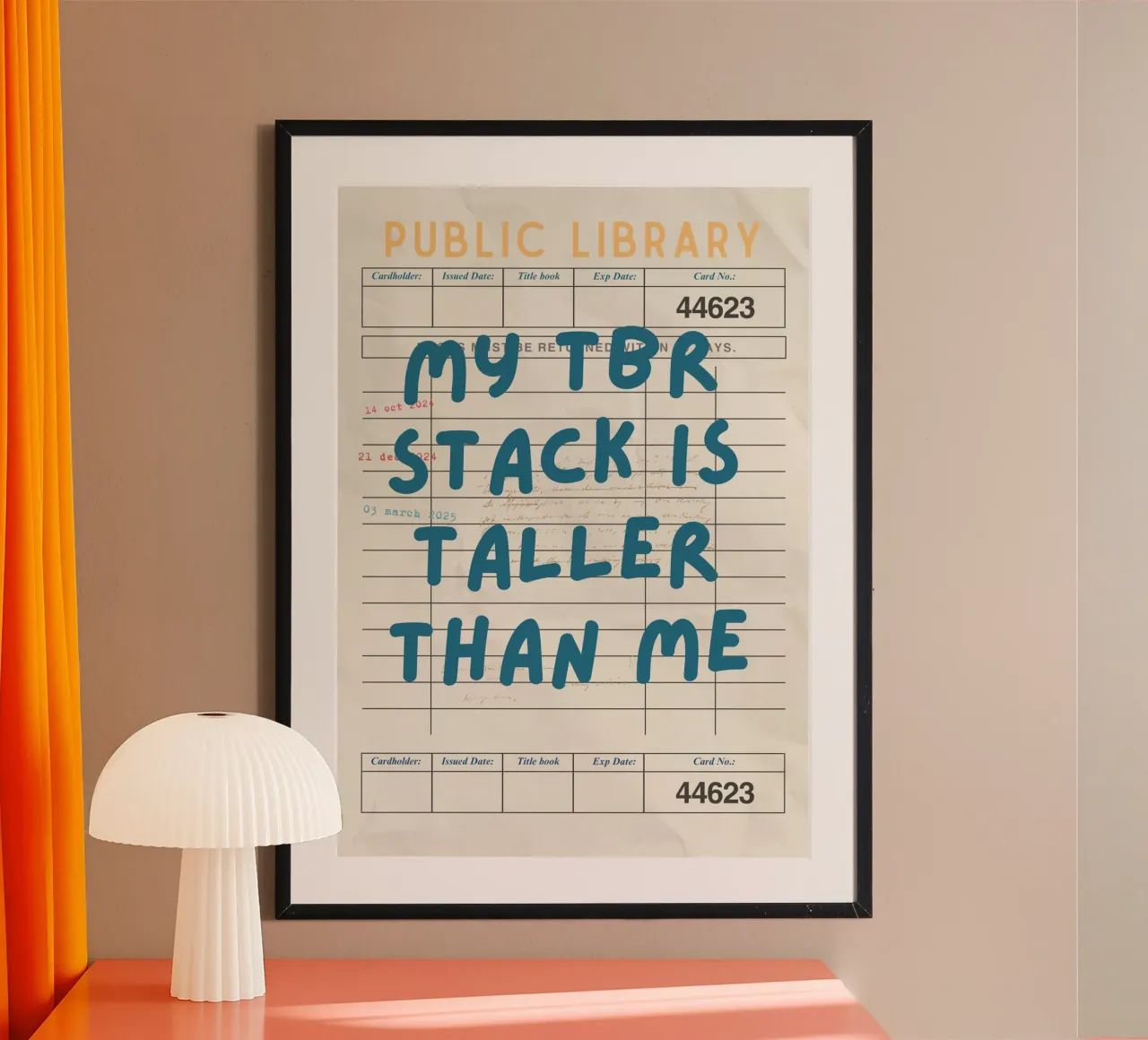 "My TBR Stack Is Taller Than Me" Library Card Poster hahnemühle by vintagepod