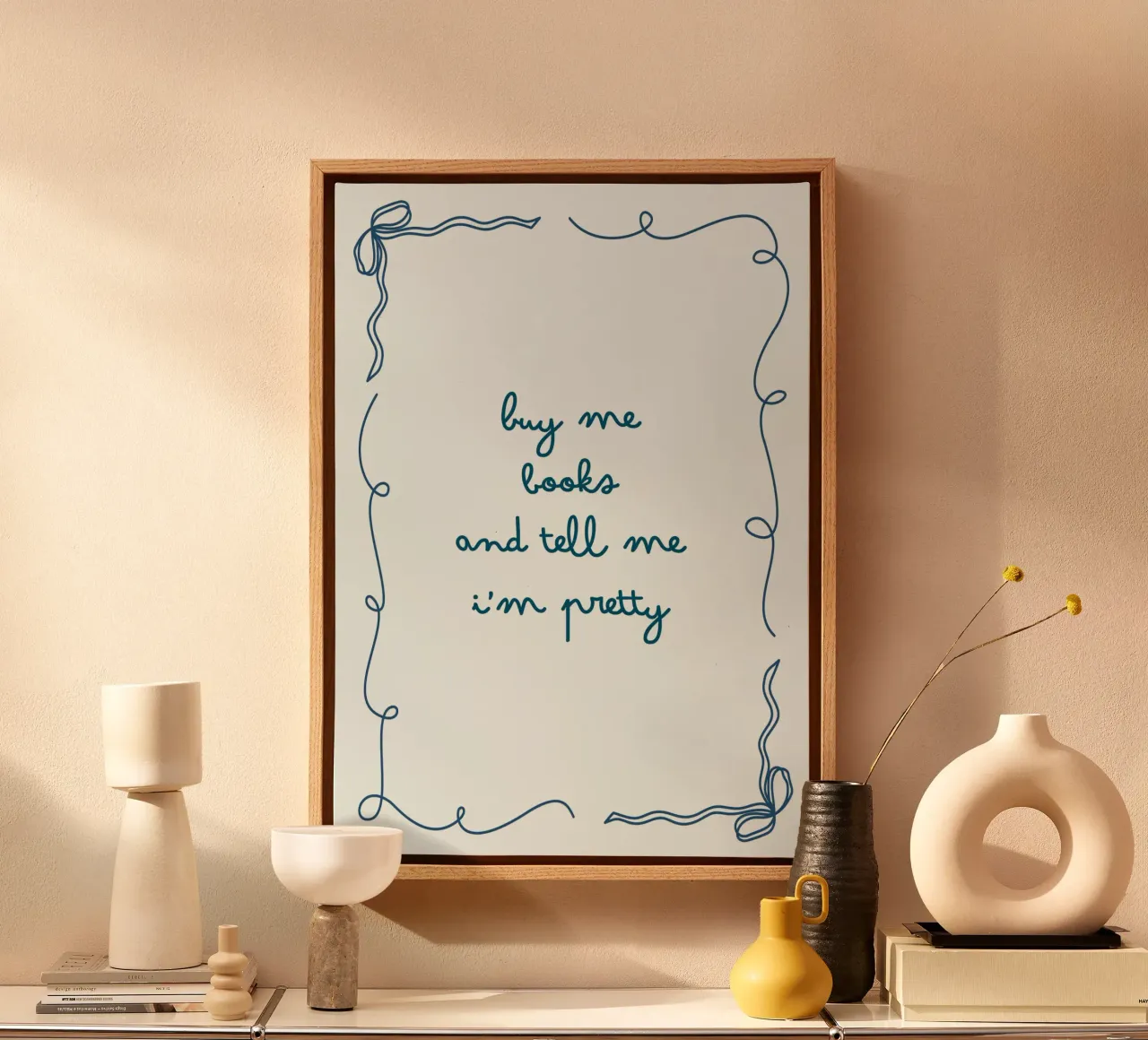 "Koop boeken voor me en zeg dat ik mooi ben" Lint Frame Kunst canvas met Baklijst van vintagepod