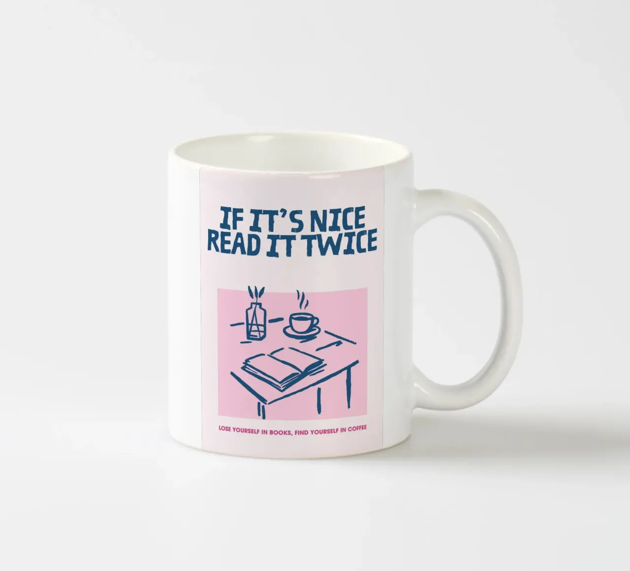 "Poster di lettura accogliente "Se è bello leggilo due volte tazza in ceramica da vintagepod