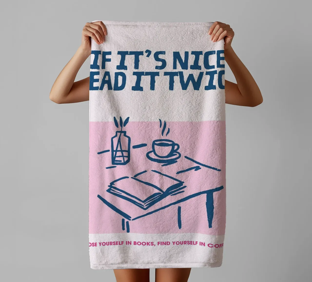 "If It's Nice Read It Twice" Cozy Reading Poster towel by vintagepod