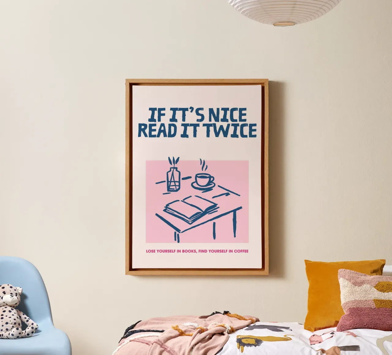 "Poster di lettura accogliente "Se è bello leggilo due volte tela con Cornice a cassetta da vintagepod