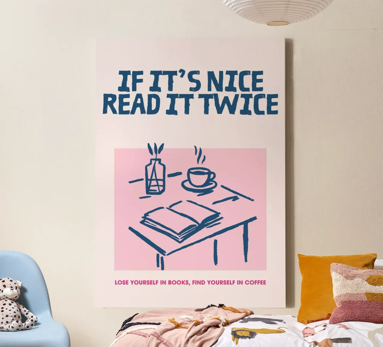 "Poster di lettura accogliente "Se è bello leggilo due volte tela con Cornice a cassetta da vintagepod