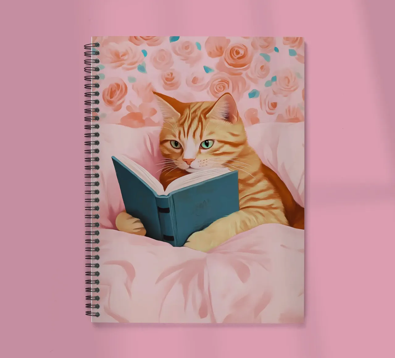 Tabby Katze lesend im Bett - Gemütlicher Bücherwurm Kunst Ringbuch von vintagepod
