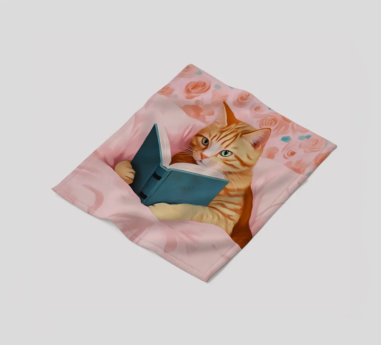 Tabby Katze lesend im Bett - Gemütlicher Bücherwurm Kunst Fleecedecke von vintagepod