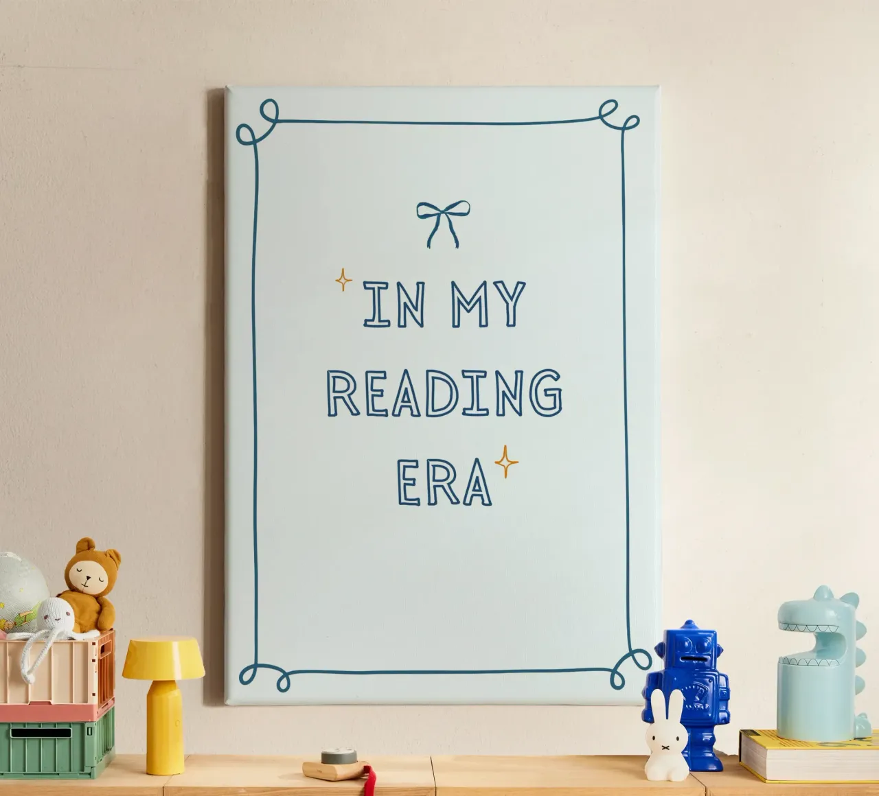 "Dans mon époque de lecture" Affiche à nœud bleu tendance toile avec Caisse américaine de vintagepod