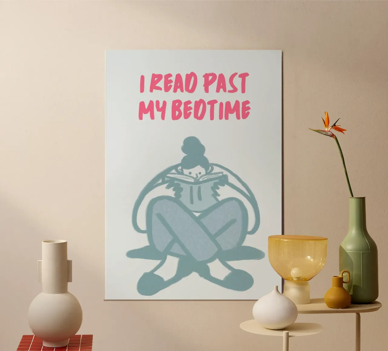 Arte del lettore gufo notturno "Leggo oltre l'ora di andare a letto". poster da vintagepod
