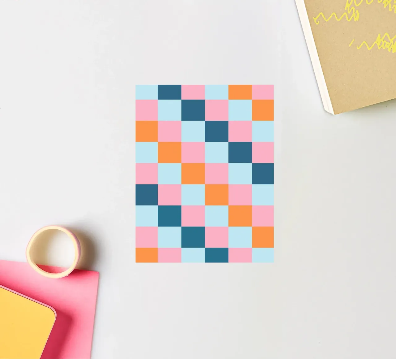 Geometric Color Block - Pastel & Teal Checkerboard sticker by vintagepod