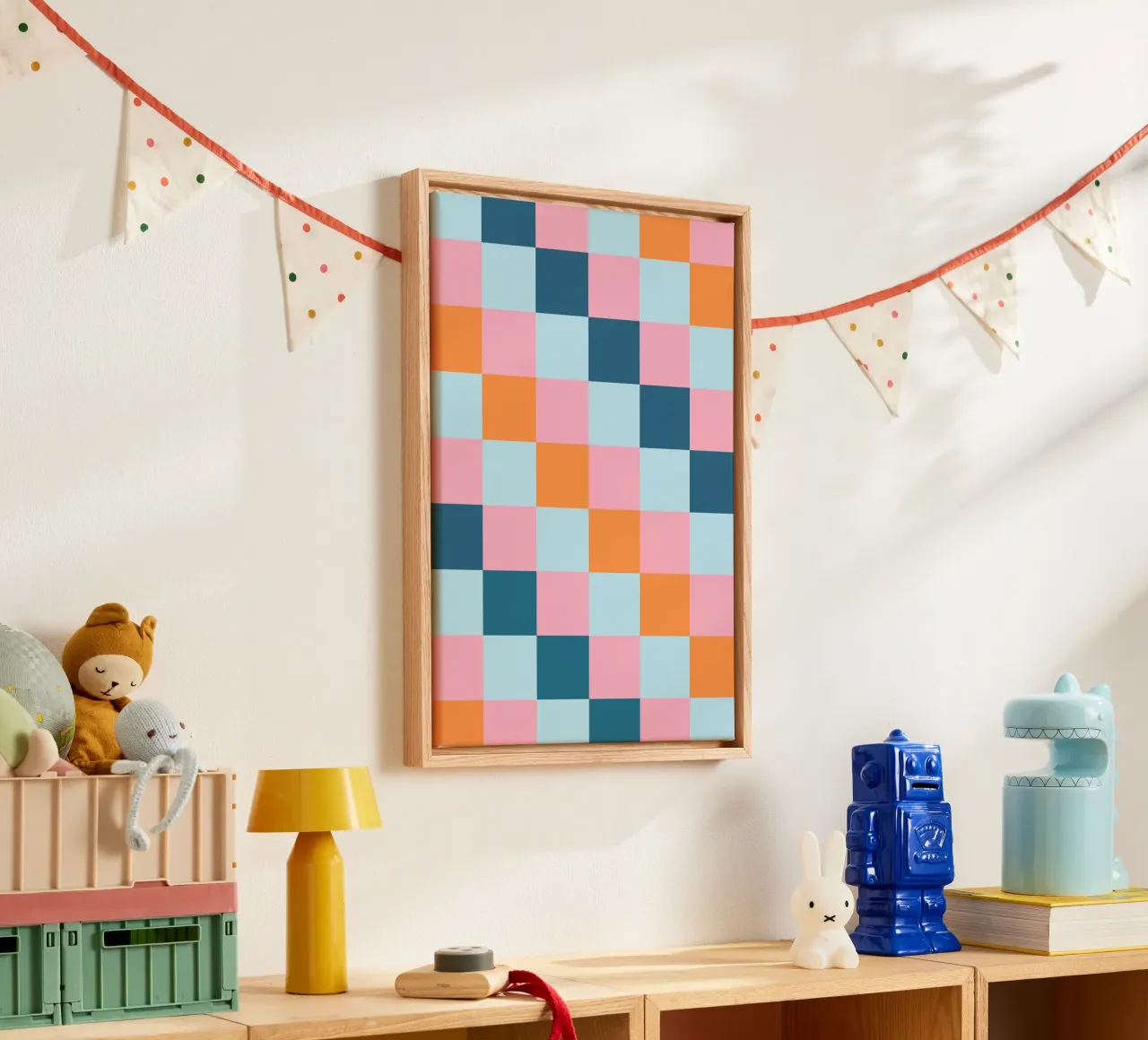 Geometric Color Block - Pastel & Teal Checkerboard canvas by vintagepod