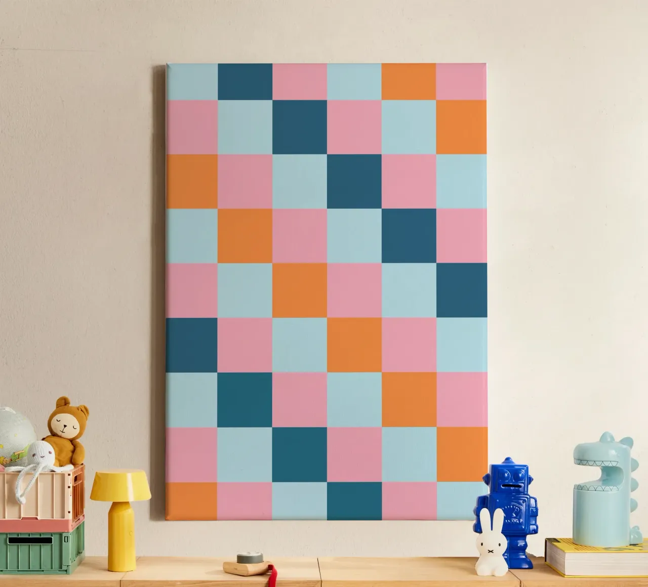 Geometric Color Block - Pastel & Teal Checkerboard canvas by vintagepod