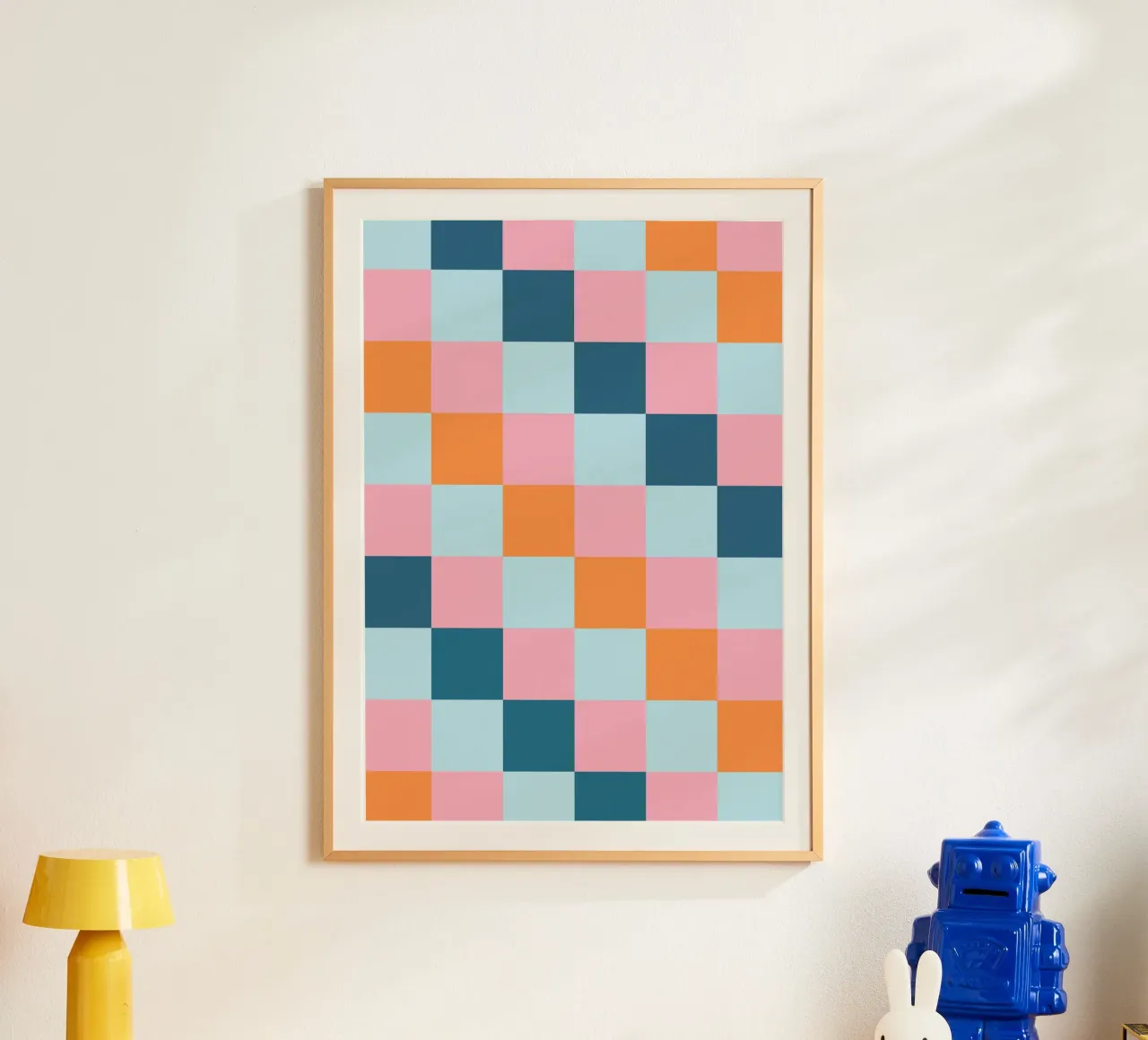 Geometric Color Block - Pastel & Teal Checkerboard hahnemühle by vintagepod
