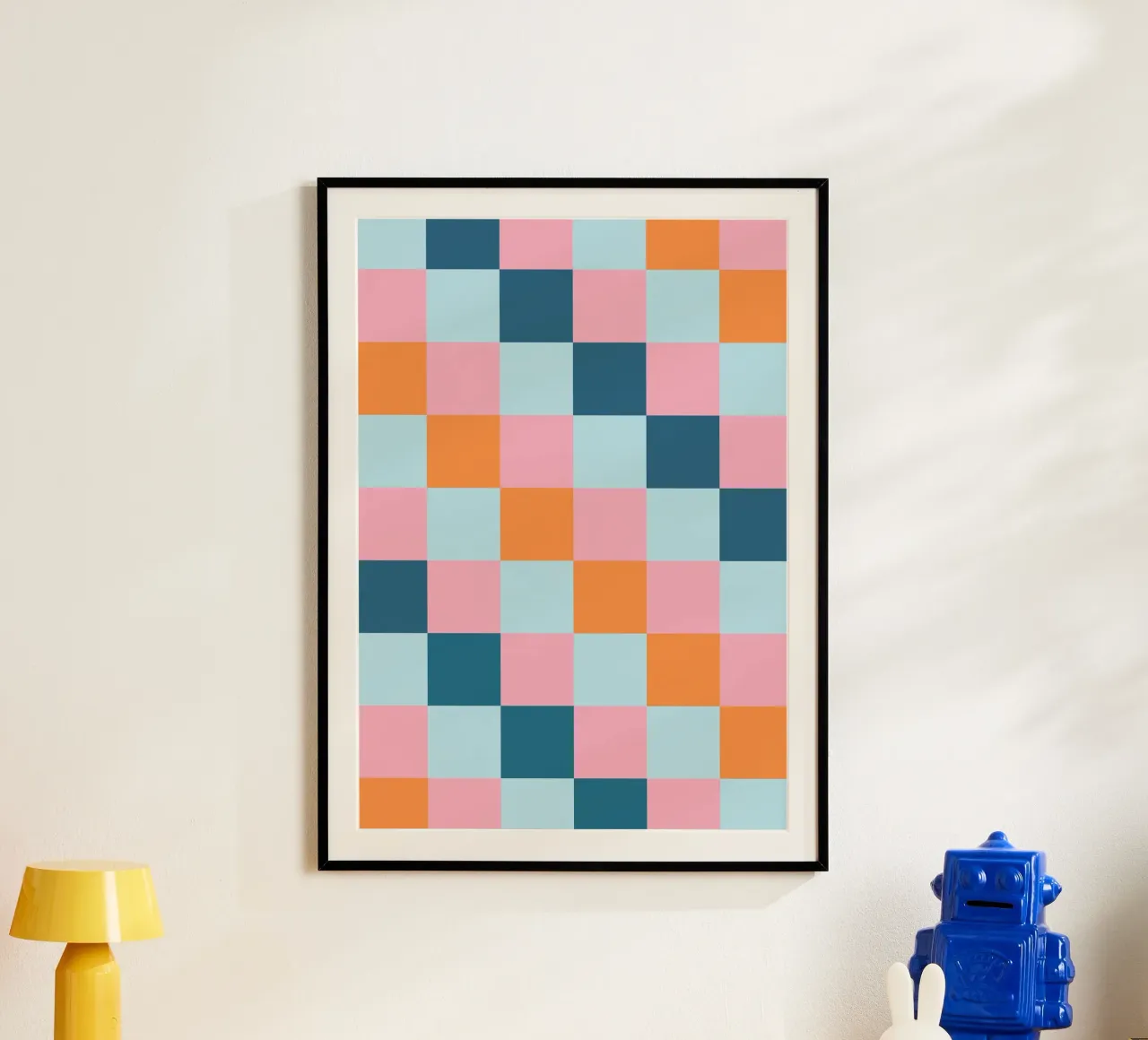 Geometric Color Block - Pastel & Teal Checkerboard hahnemühle by vintagepod