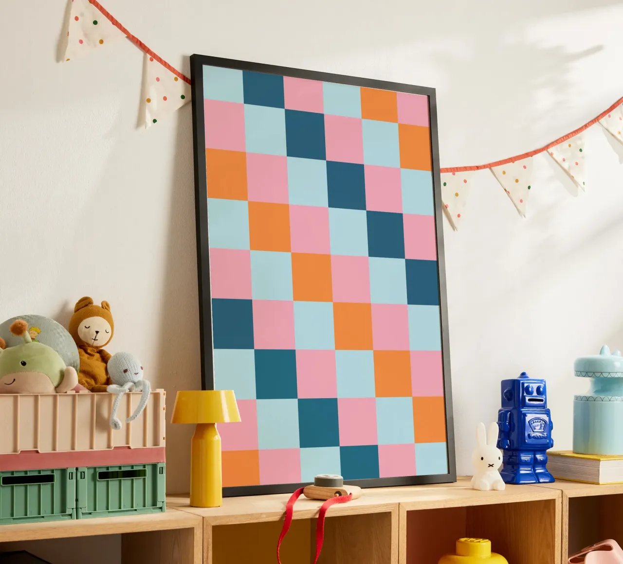 Geometric Color Block - Pastel & Teal Checkerboard hahnemühle by vintagepod