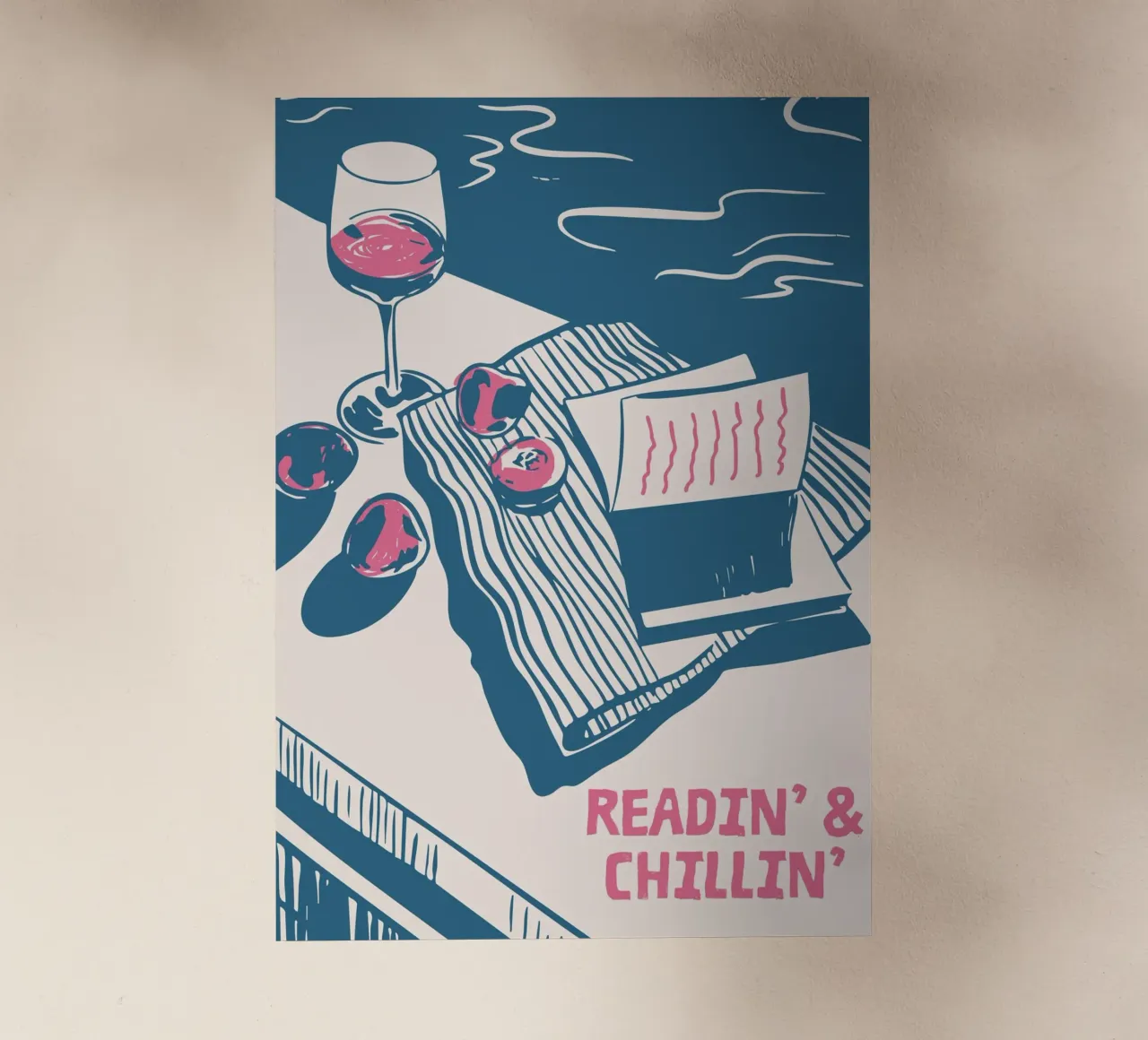 Poster "Readin' & Chillin'" Estetica del libro e del vino pellicola backlit da vintagepod
