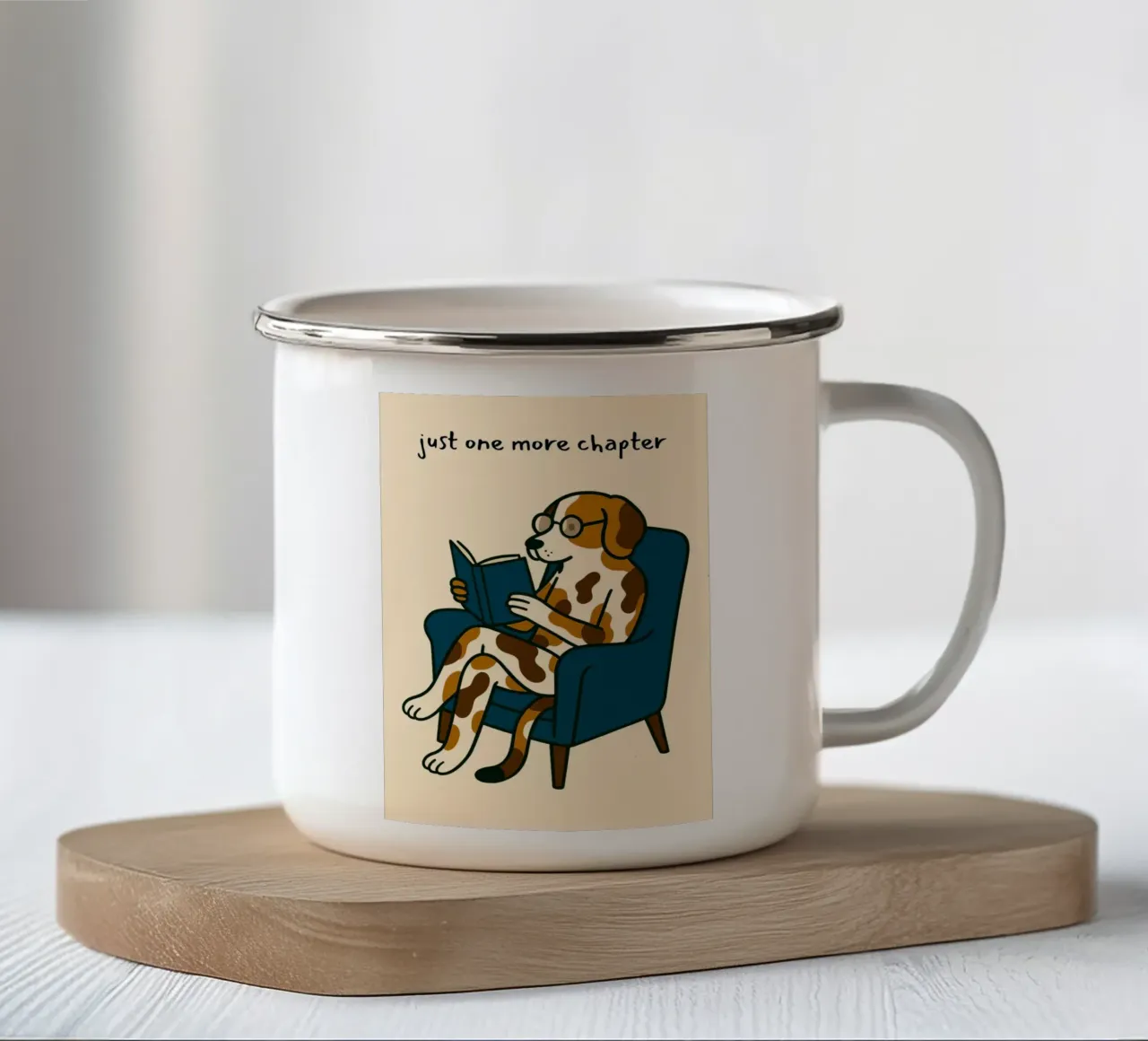 "Juste un chapitre de plus" Lecture de l'art canin mug en émail de vintagepod