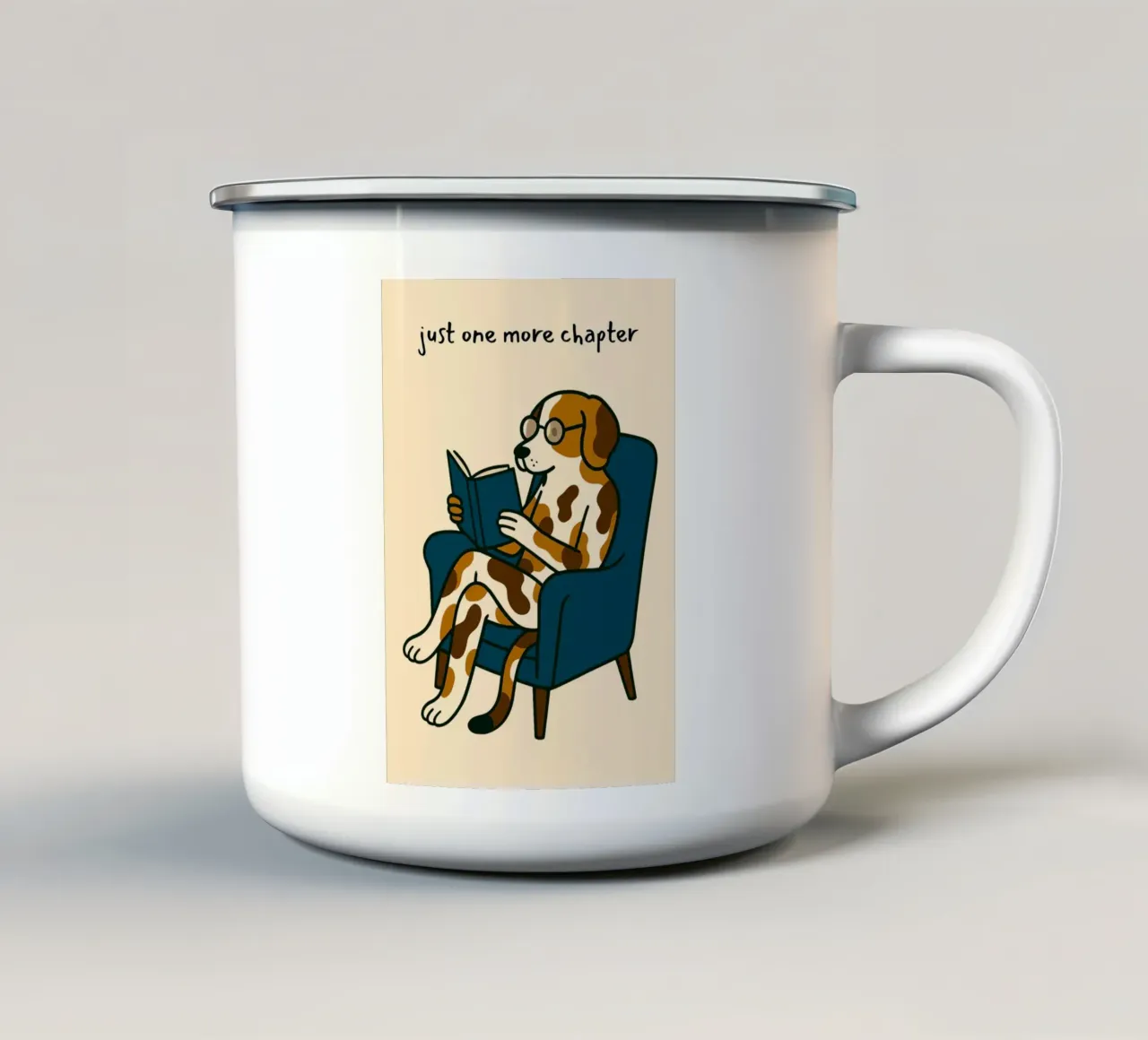 "Juste un chapitre de plus" Lecture de l'art canin mug en émail de vintagepod