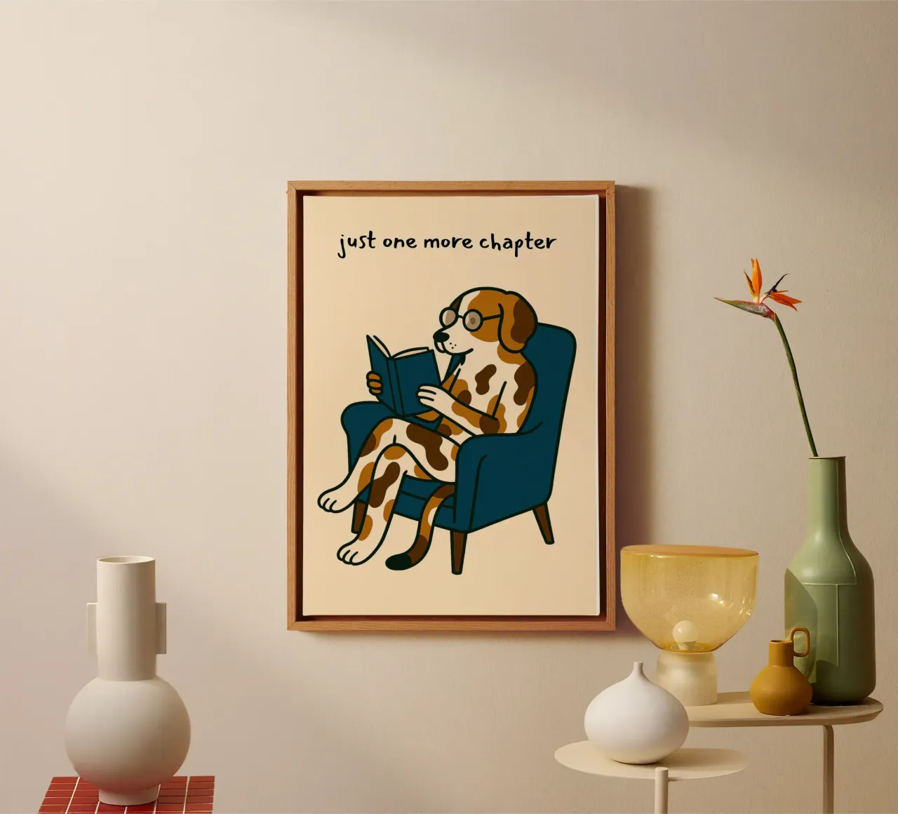 "Juste un chapitre de plus" Lecture de l'art canin toile avec Caisse américaine de vintagepod