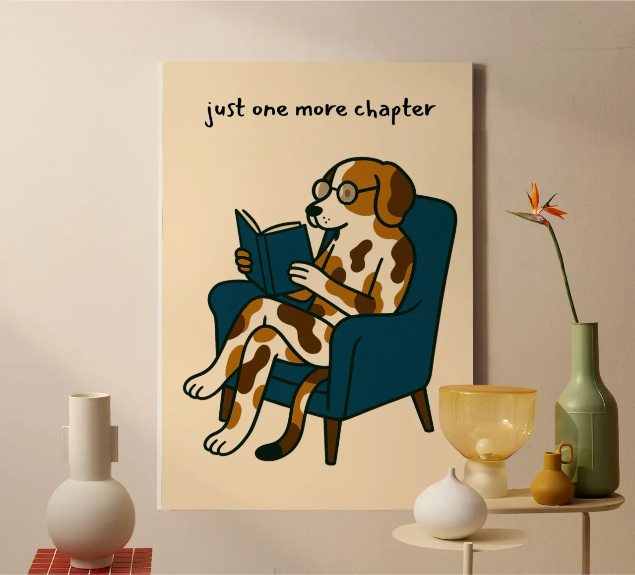 "Juste un chapitre de plus" Lecture de l'art canin toile avec Caisse américaine de vintagepod