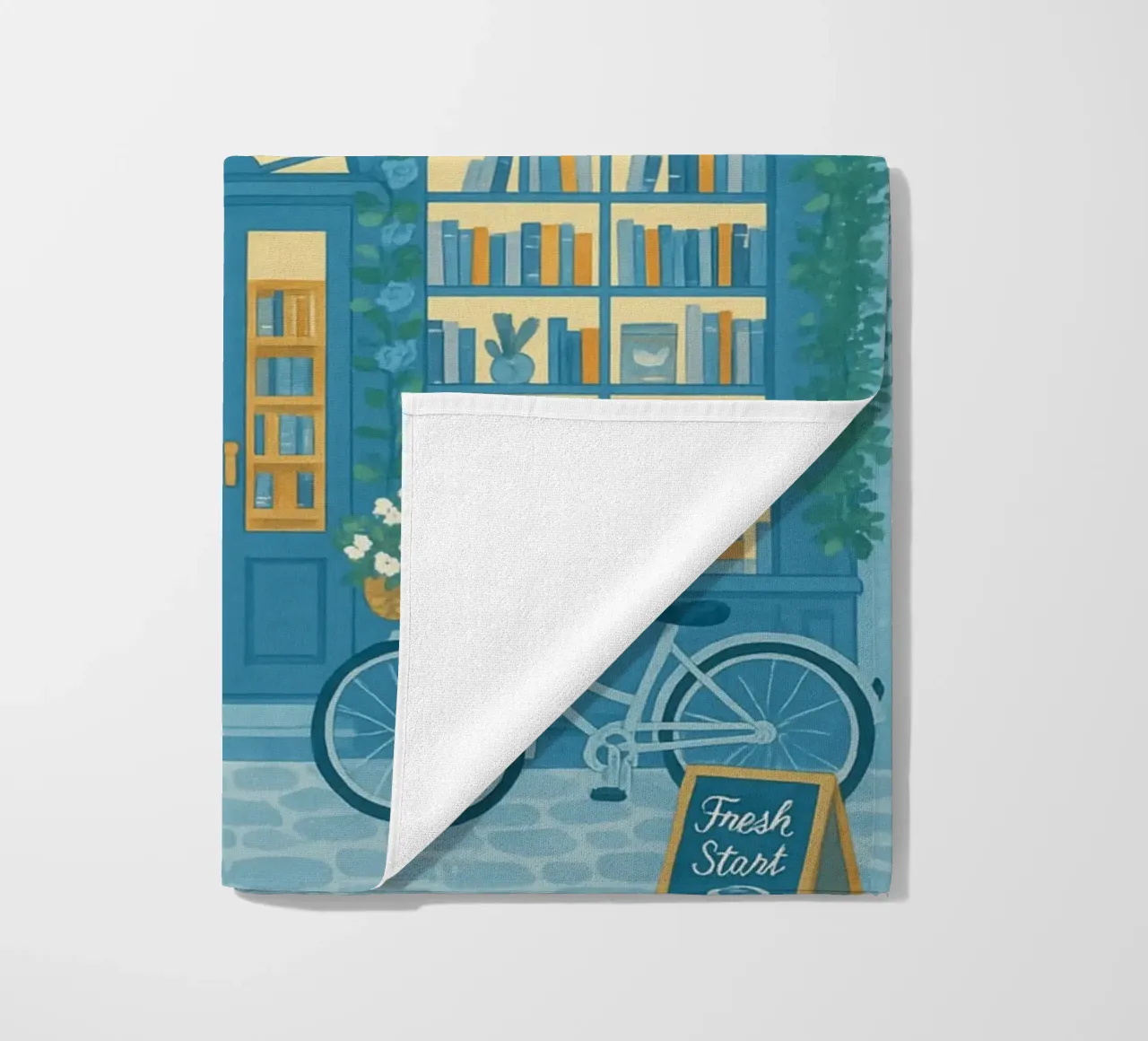 "Openbare bibliotheek: Frisse start" Blauw-witte bloemsierkunst strandhanddoek van vintagepod