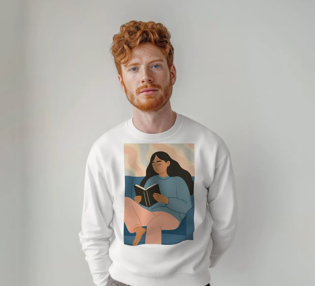 Cozy Reading Woman - Hygge Aesthetic Book Art sweatshirt by vintagepod