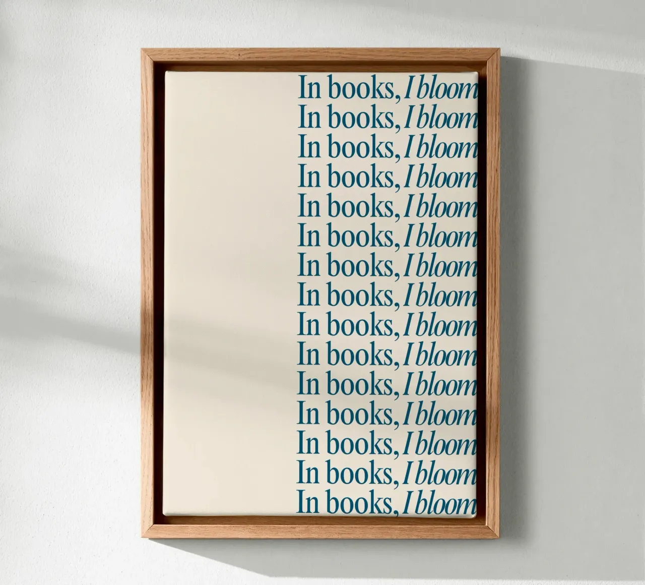 "In Books, I Bloom" Repetitive Typography Art Print canvas by vintagepod