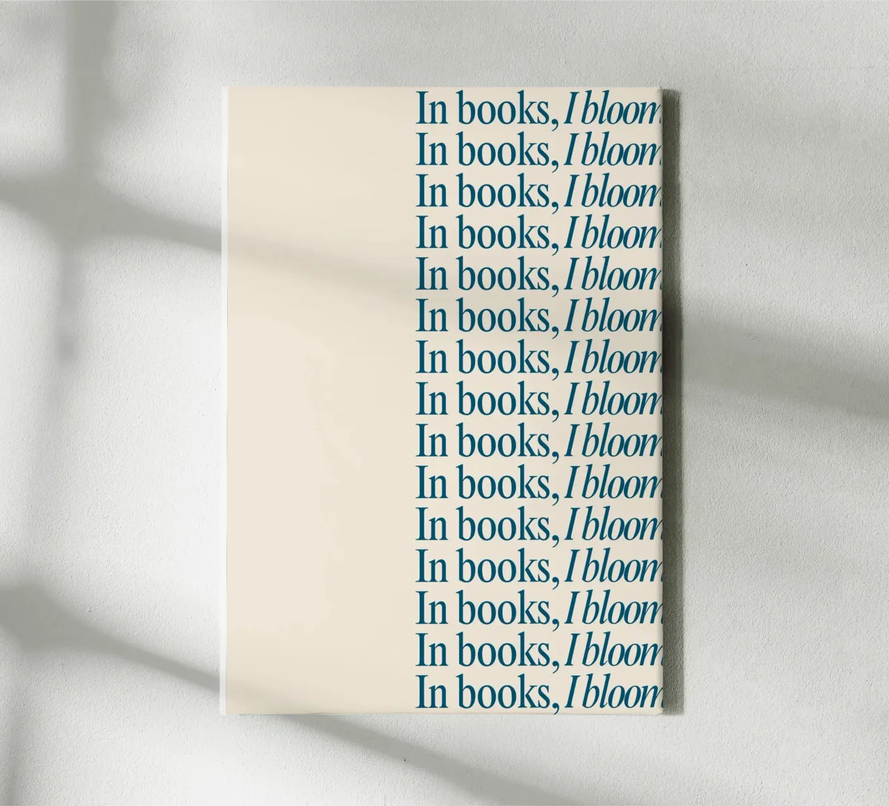 "In Books, I Bloom" Repetitive Typography Art Print canvas by vintagepod