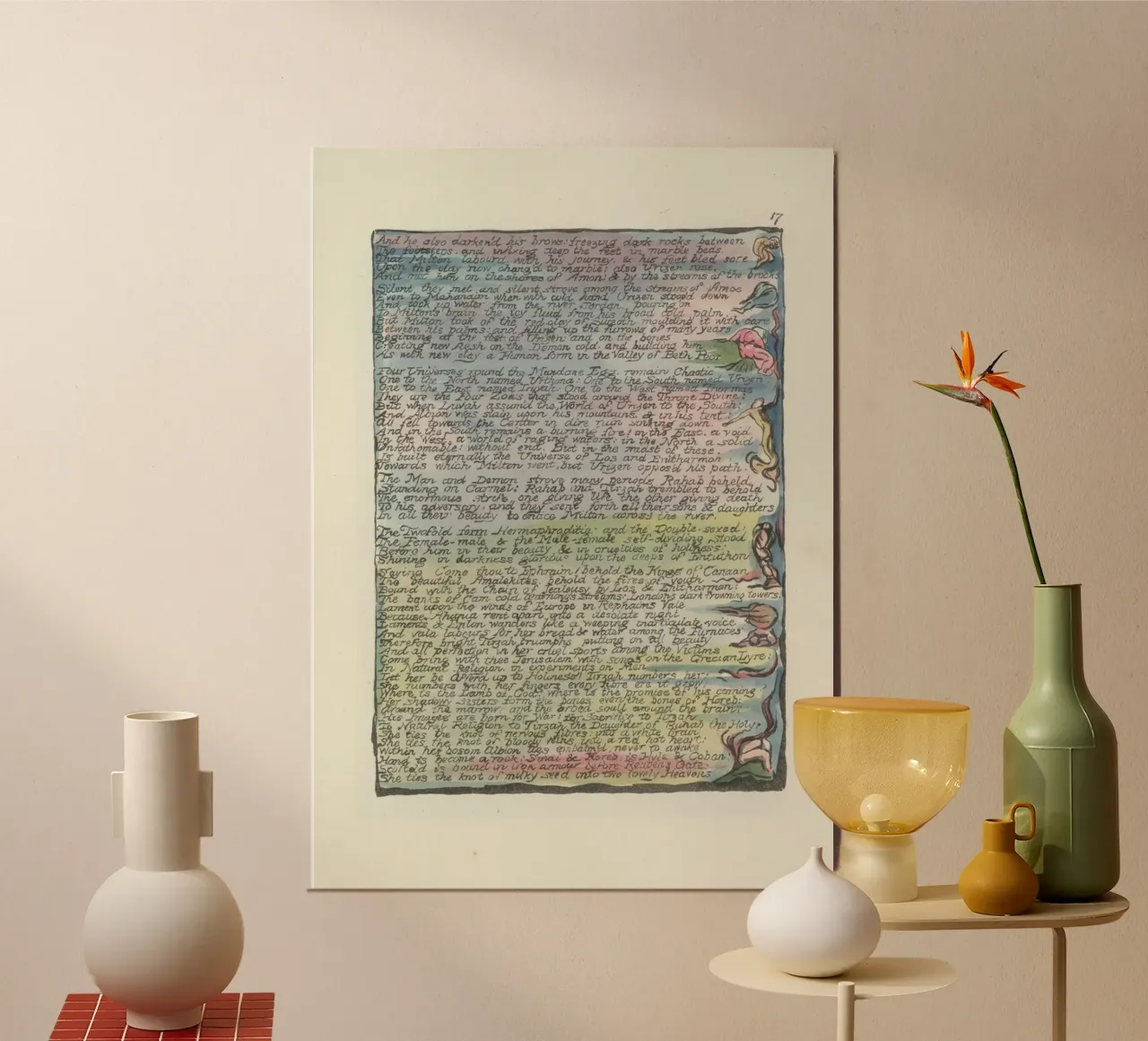 William Blake inspiriert Illuminated Manuscript Seite Kunst Poster mit Holzrahmen von vintagepod