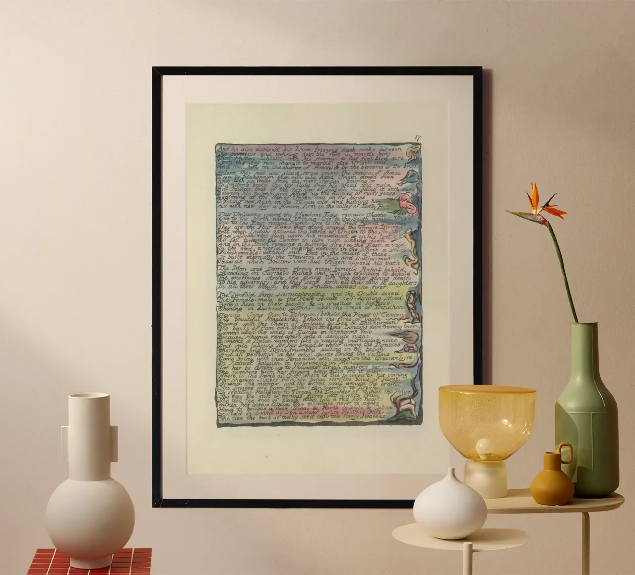 William Blake inspiriert Illuminated Manuscript Seite Kunst Poster mit Holzrahmen von vintagepod