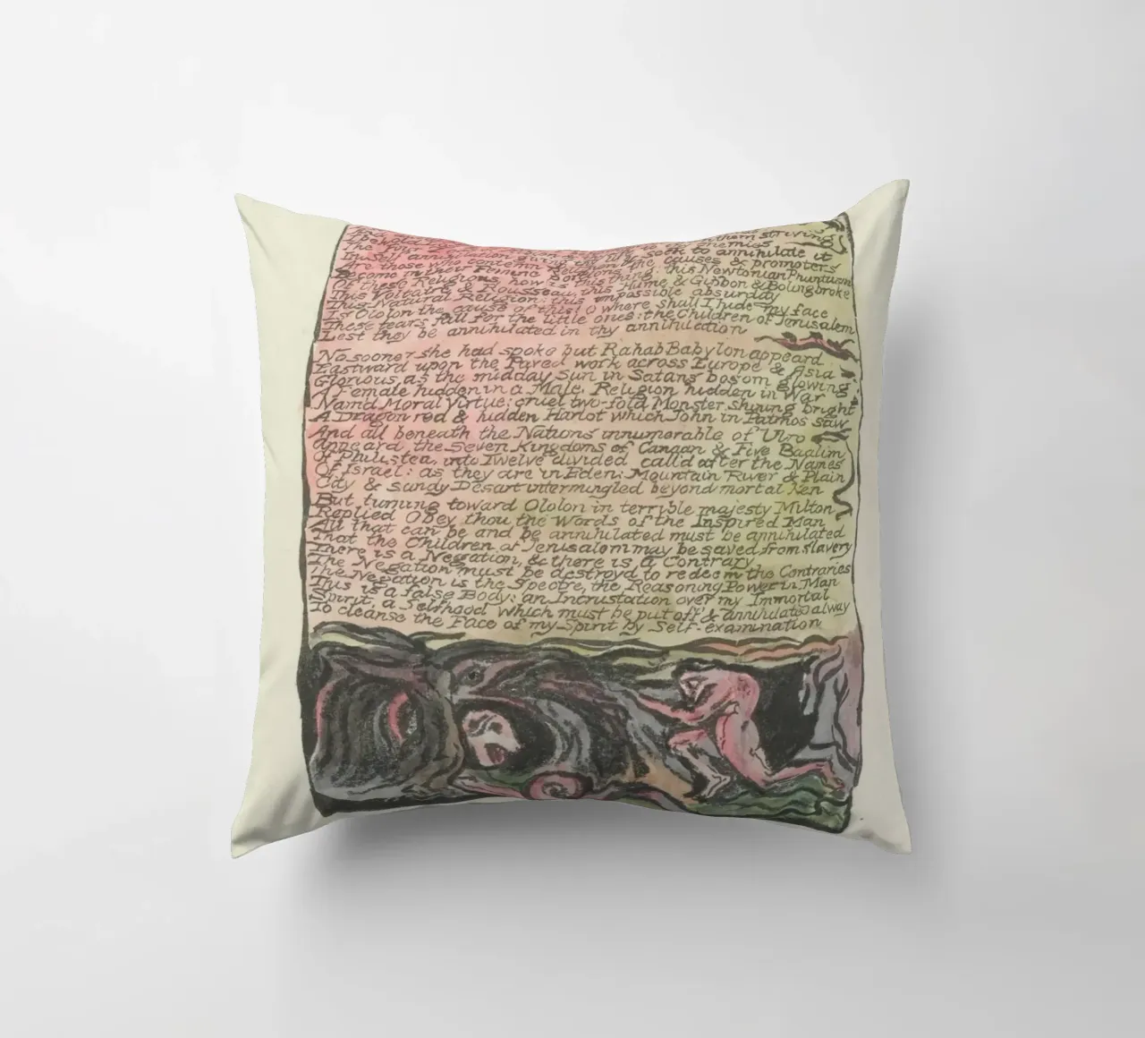 William Blake Testo miniato e scena allegorica cuscino da vintagepod