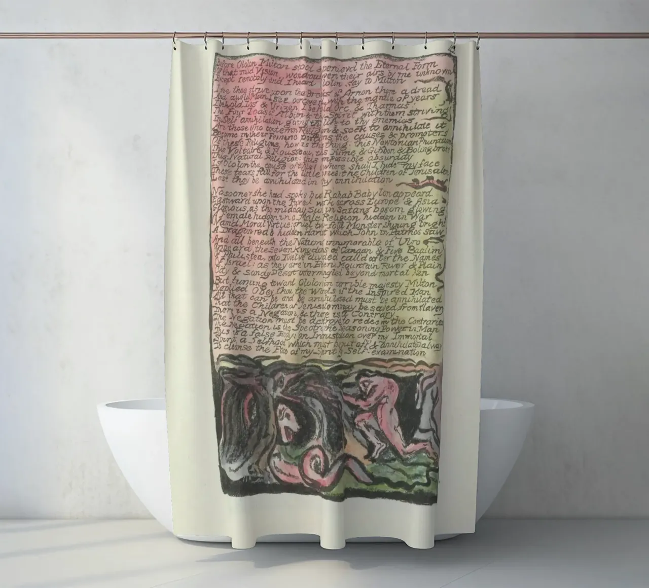 William Blake Illuminated Text & Allegorical Scene shower curtain by vintagepod