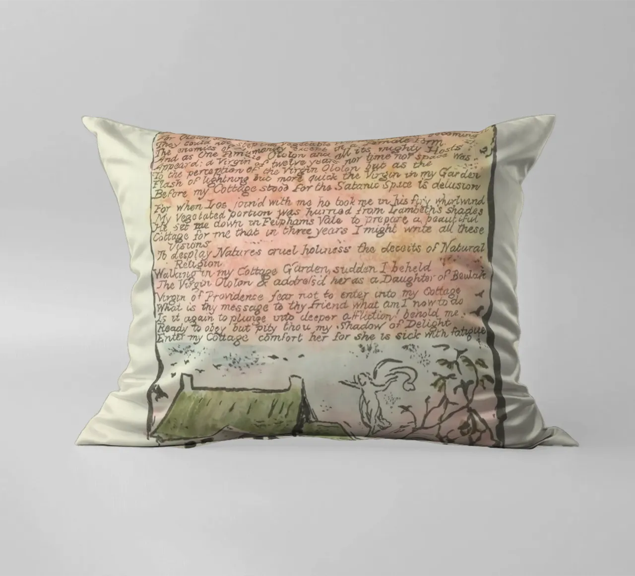 William Blake "Il cottage di Blake a Felpham" Testo miniato cuscino da vintagepod