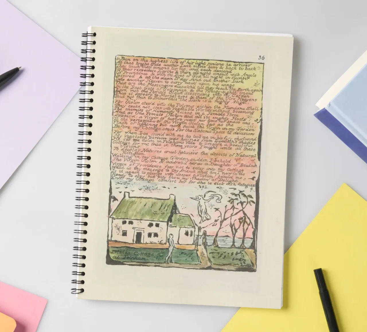 William Blake "Blake's Cottage at Felpham" Illuminated Text spiral notebook by vintagepod