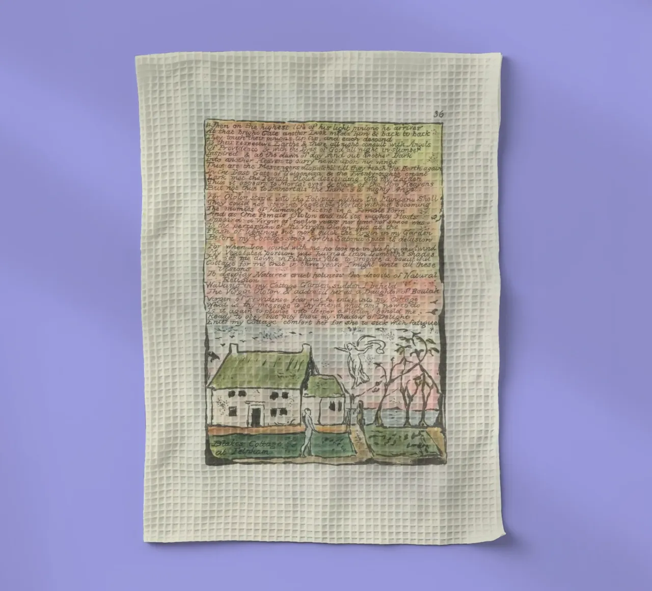 William Blake "Blake's Cottage at Felpham" Texte enluminé torchon de vintagepod