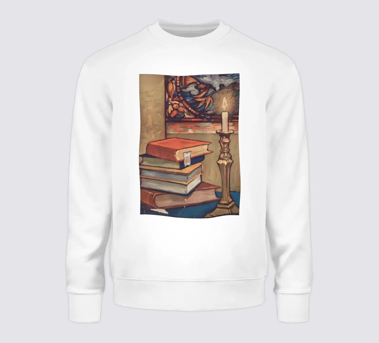 Natura morta con libri e candele di C. Palmer felpa da vintagepod