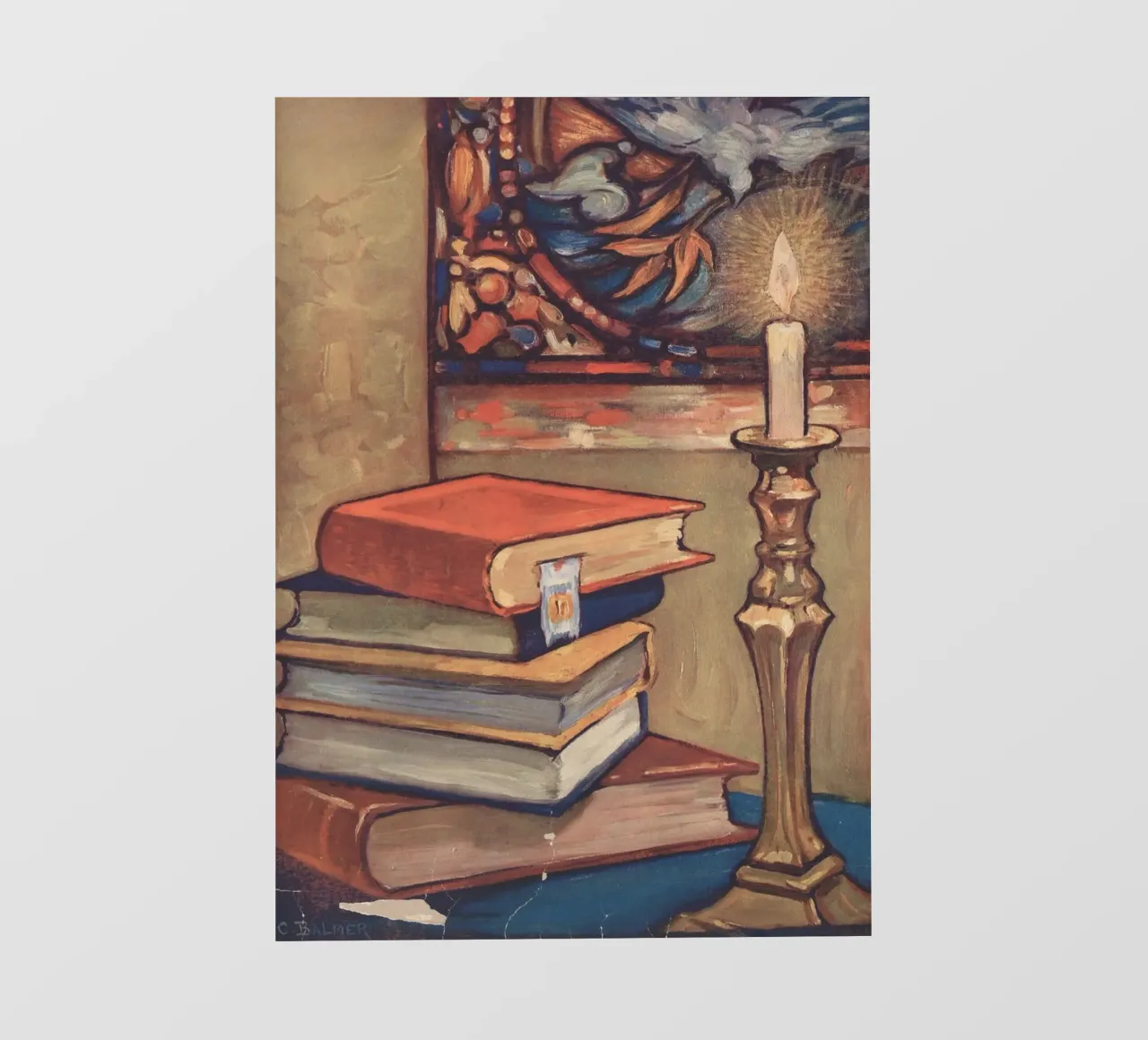 Bodegón con libros y vela de C. Palmer papel para pared de vintagepod